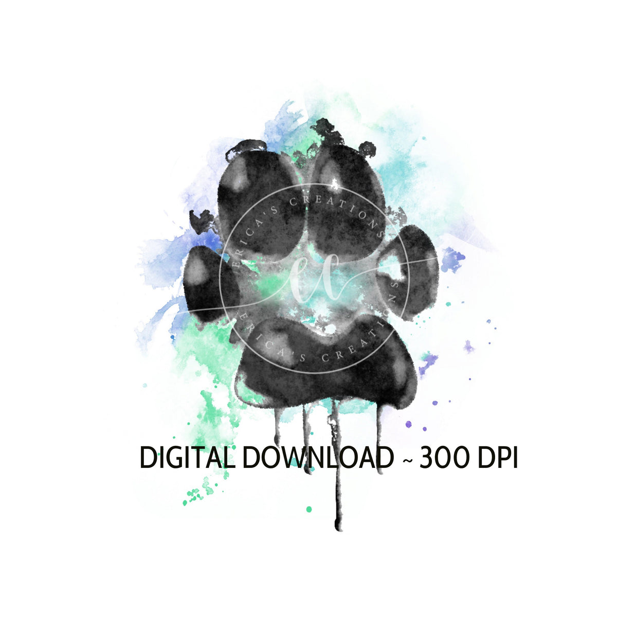 Watercolor Paw Print, Digital Download