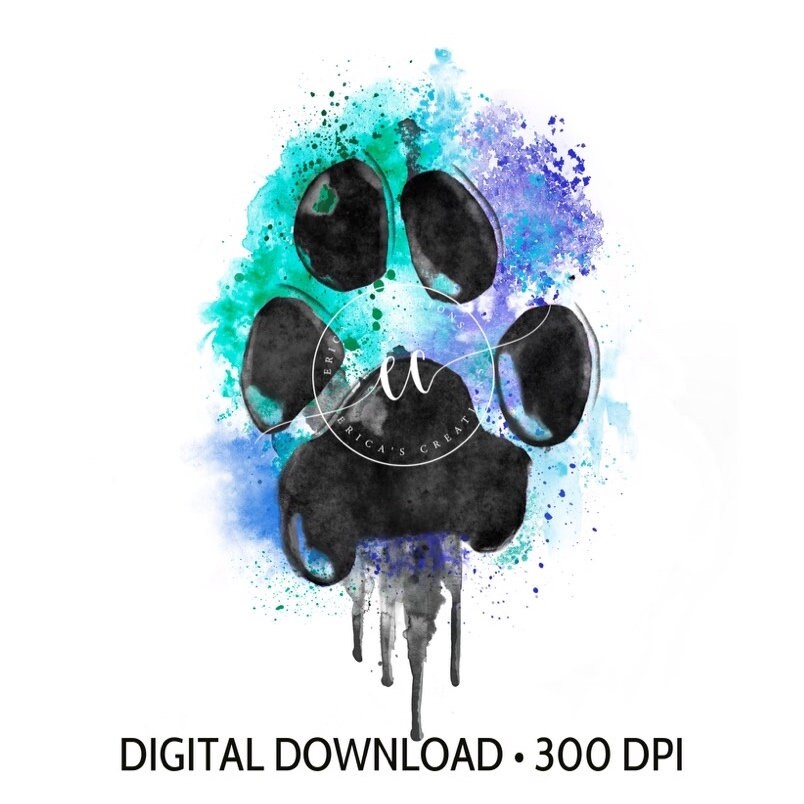 Watercolor Paw Print, Digital Download