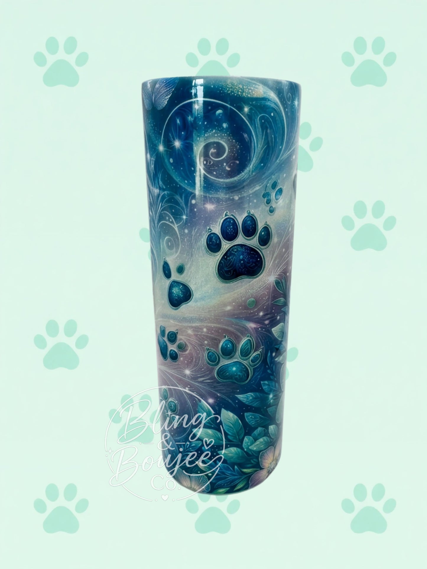 Paw Print Shimmer Tumbler ✨🐾🌙