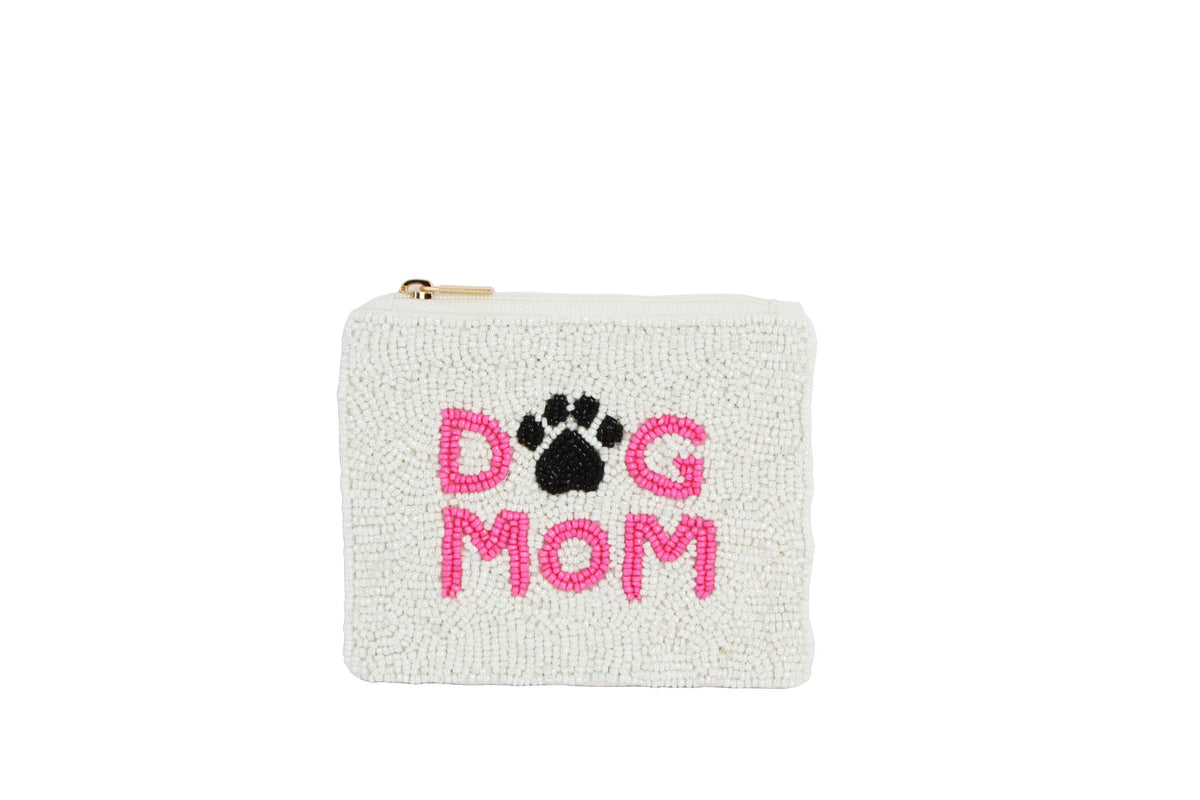 Paw Print “Dog Mom” Beaded Coin Purse