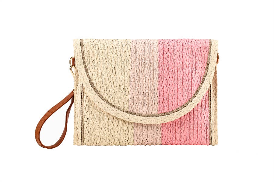 Natural Straw Clutch Zipper Hand Bag