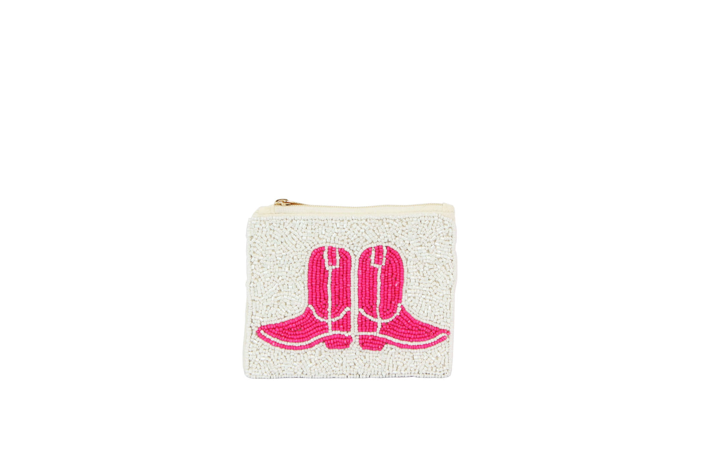 Pink Western Boots Beaded Coin Purse