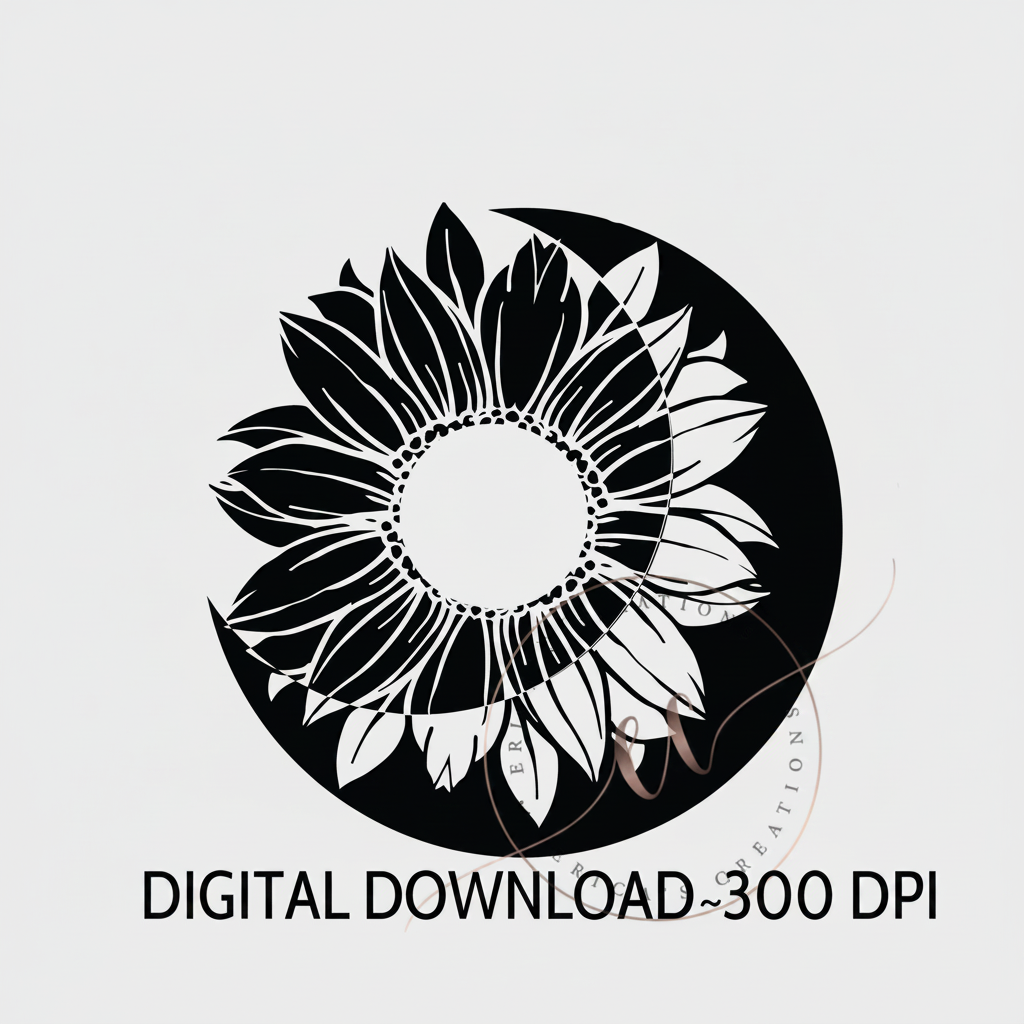 Sunflower, Moon, Digital Download, PNG