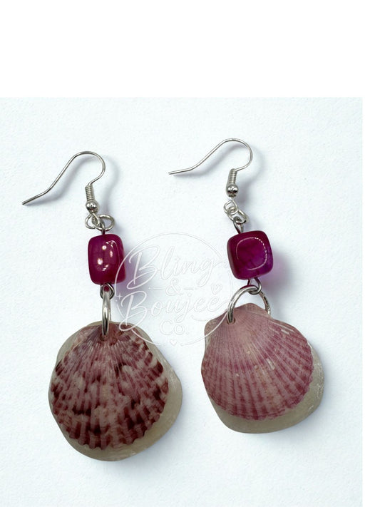 Handmade Sanibel Island Pink & Purple Shell Earrings