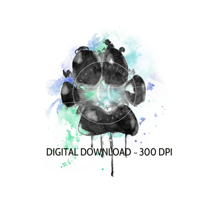 Watercolor Paw Print, Digital Download