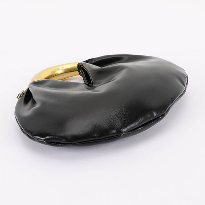 Vegan Leather Metal Handle Hobo Bag – Black