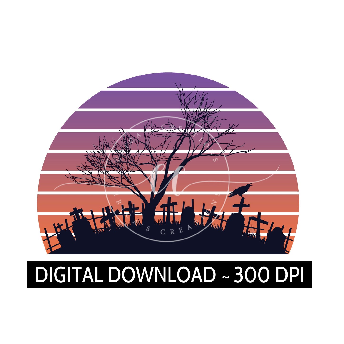 Spooky Cemetary Sunset, PNG, Digital Download