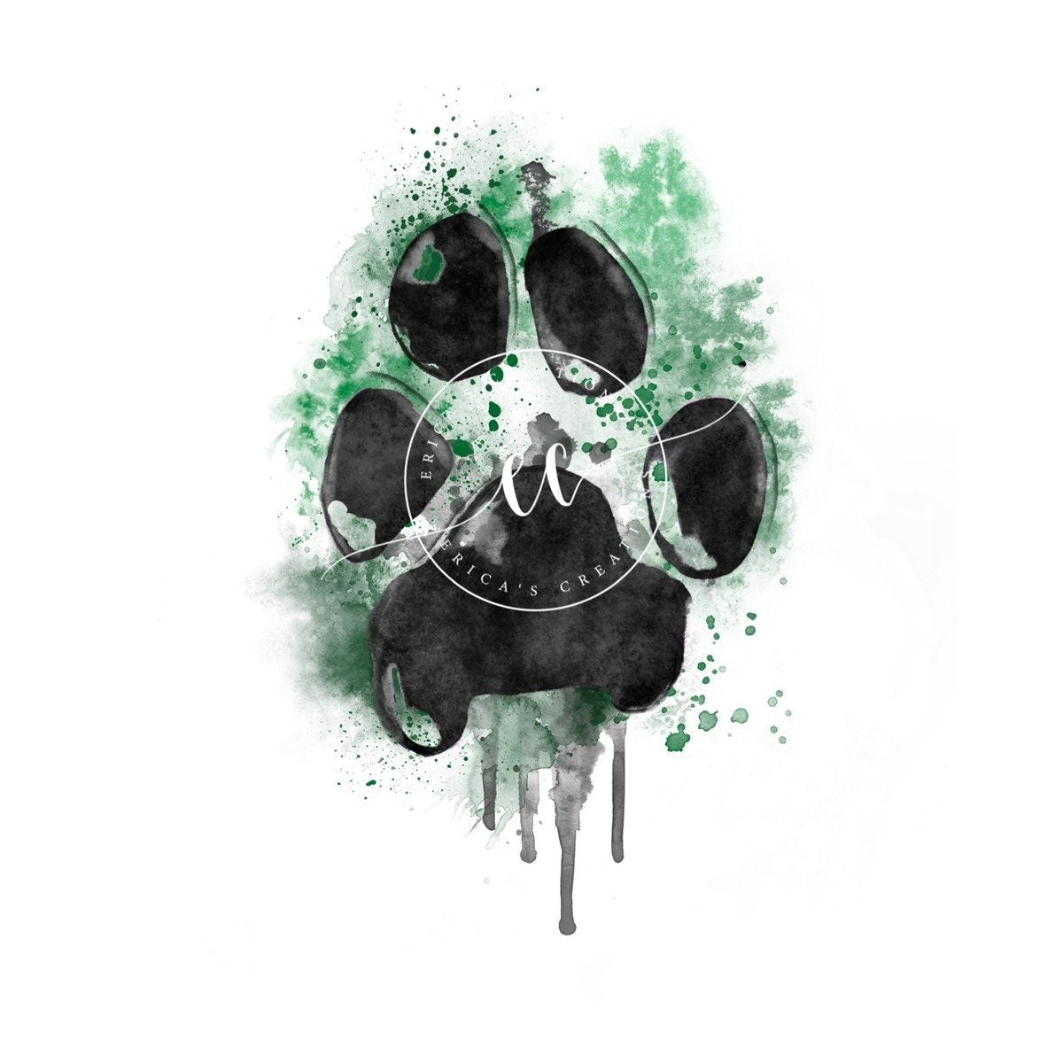 Watercolor Paw Print, Digital Download, Green