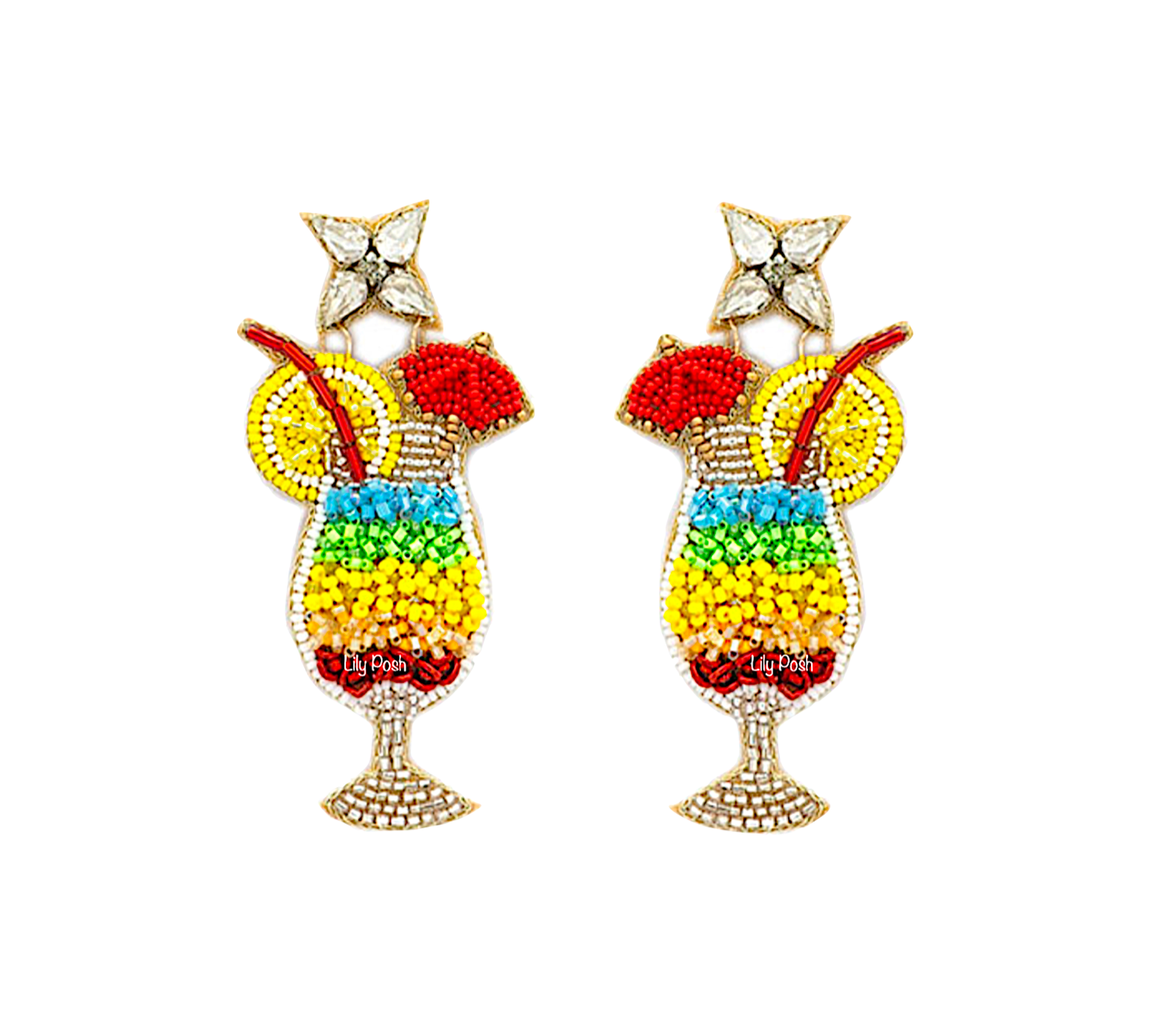 Lily Posh Beaded Tropical Cocktail Statement Earrings