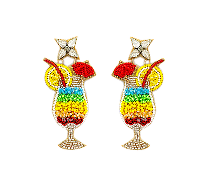 Lily Posh Beaded Tropical Cocktail Statement Earrings