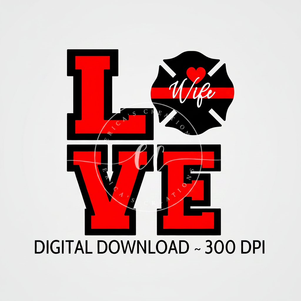 Firefighter Wife Love, Digital Download, PNG