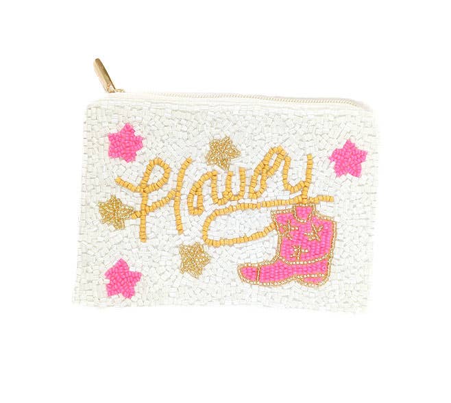 Pink Cowboy Boots Beaded Coin Purse