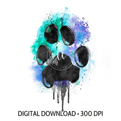Watercolor Paw Print, Digital Download