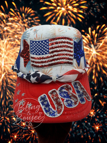 USA Sequin Trucker Hat