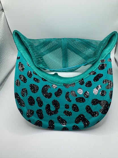 Rather Be With My Dog Teal Bling Trucker Hat