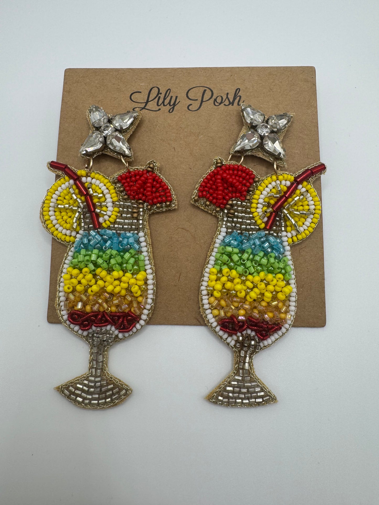 Lily Posh Beaded Tropical Cocktail Statement Earrings