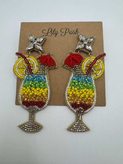 Lily Posh Beaded Tropical Cocktail Statement Earrings