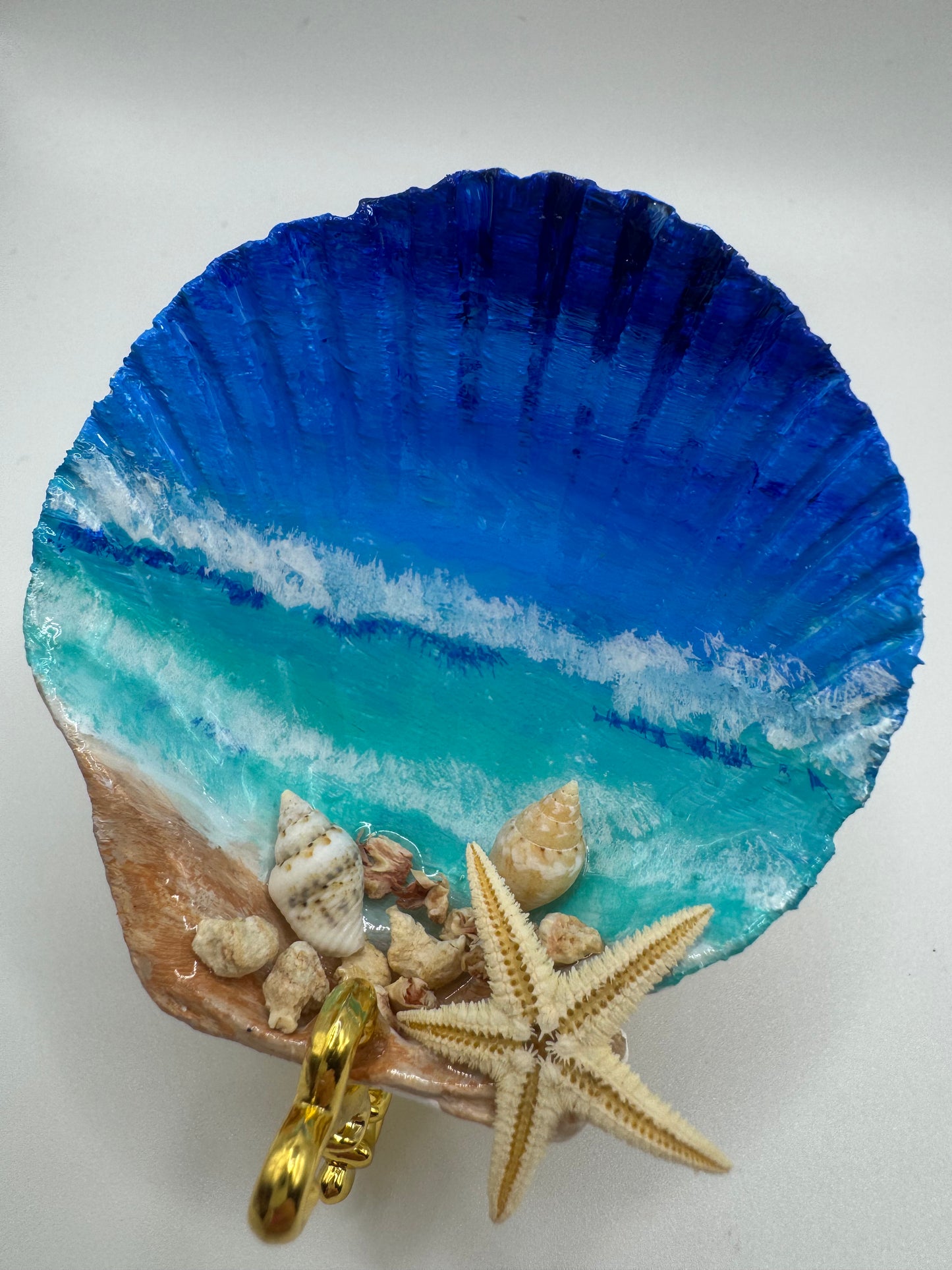 Handpainted Coastal Shell on Gold Stand
