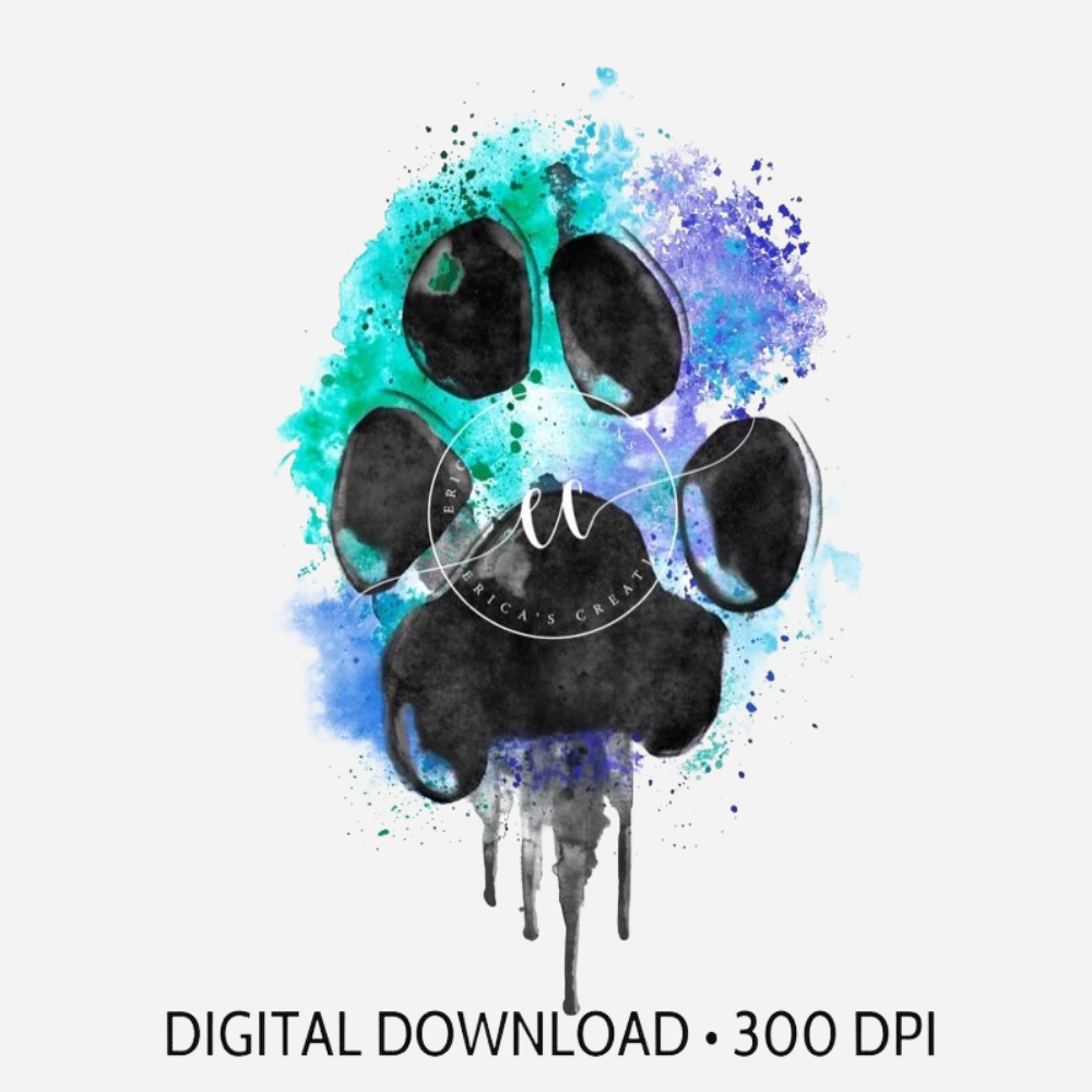 Watercolor Paw Print, Digital Download