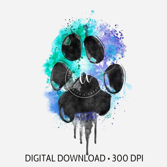 Watercolor Paw Print, Digital Download
