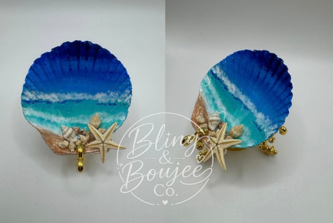Handpainted Coastal Shell on Gold Stand