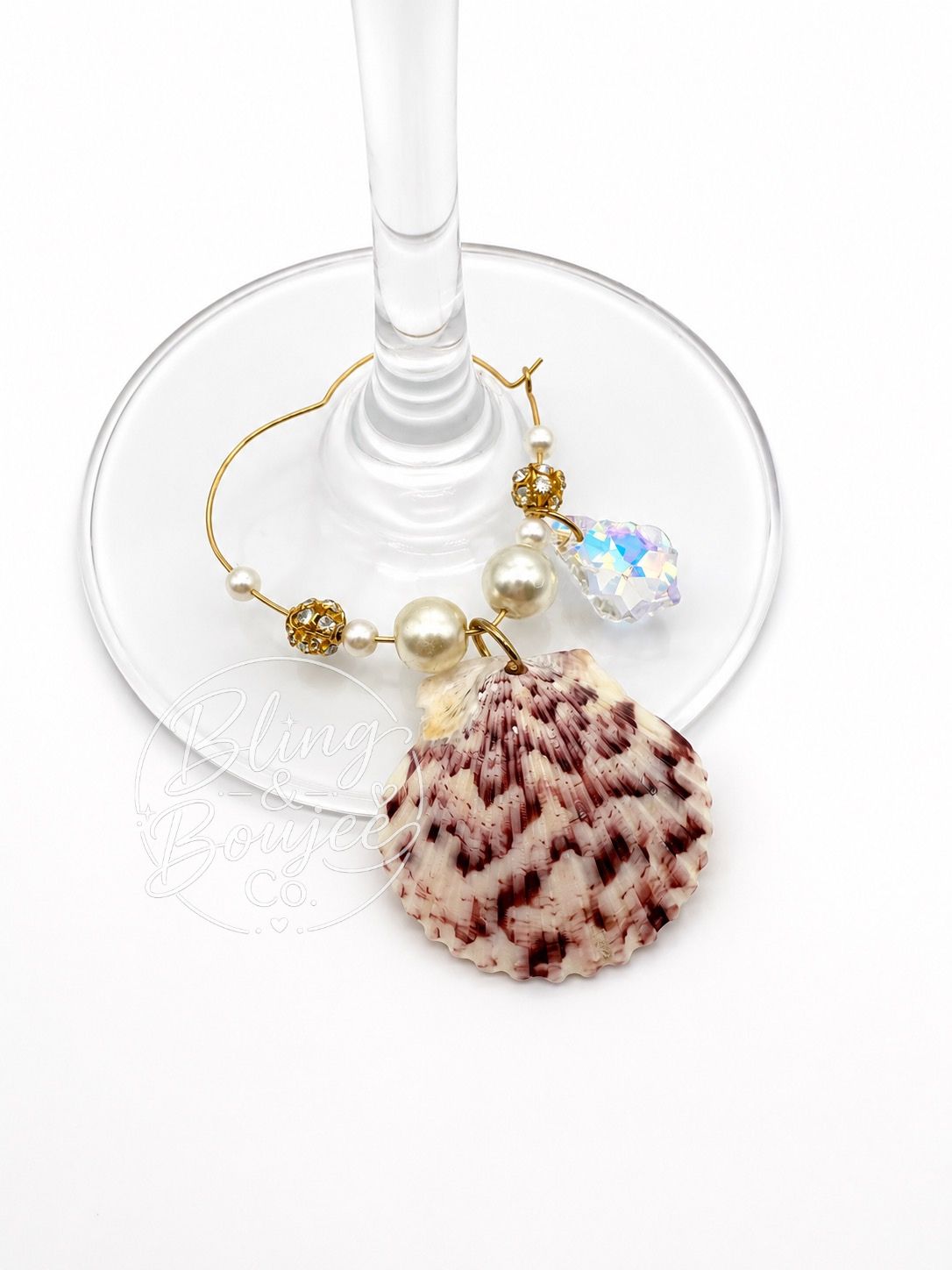 🐚 Shell Heart Wine Charms | Set of 4