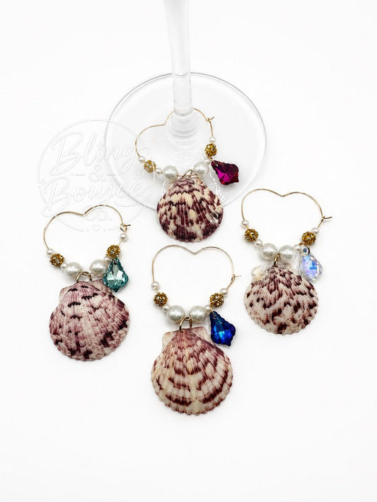 🐚 Shell Heart Wine Charms | Set of 4