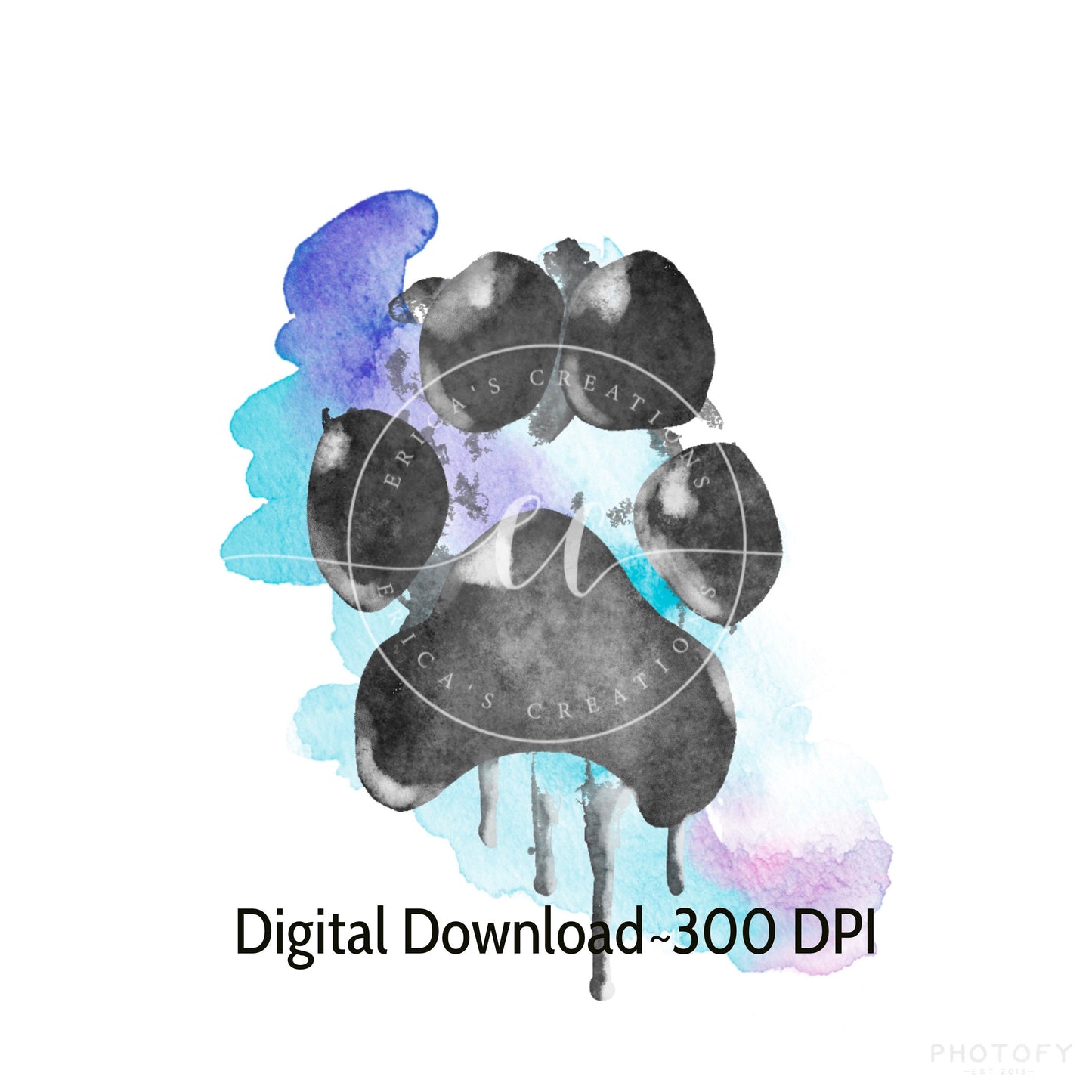 Watercolor Paw Print, Digital Download