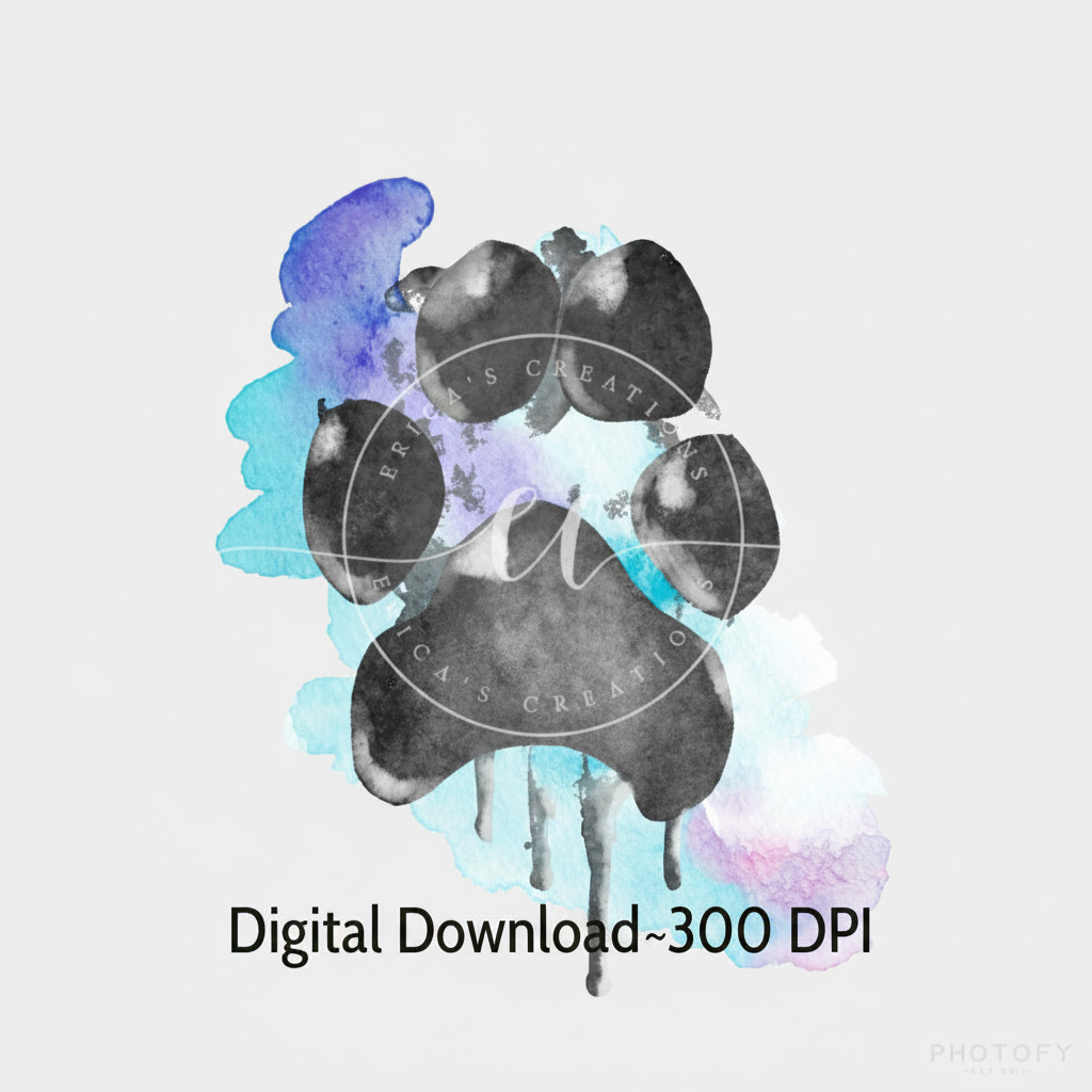Watercolor Paw Print, Digital Download