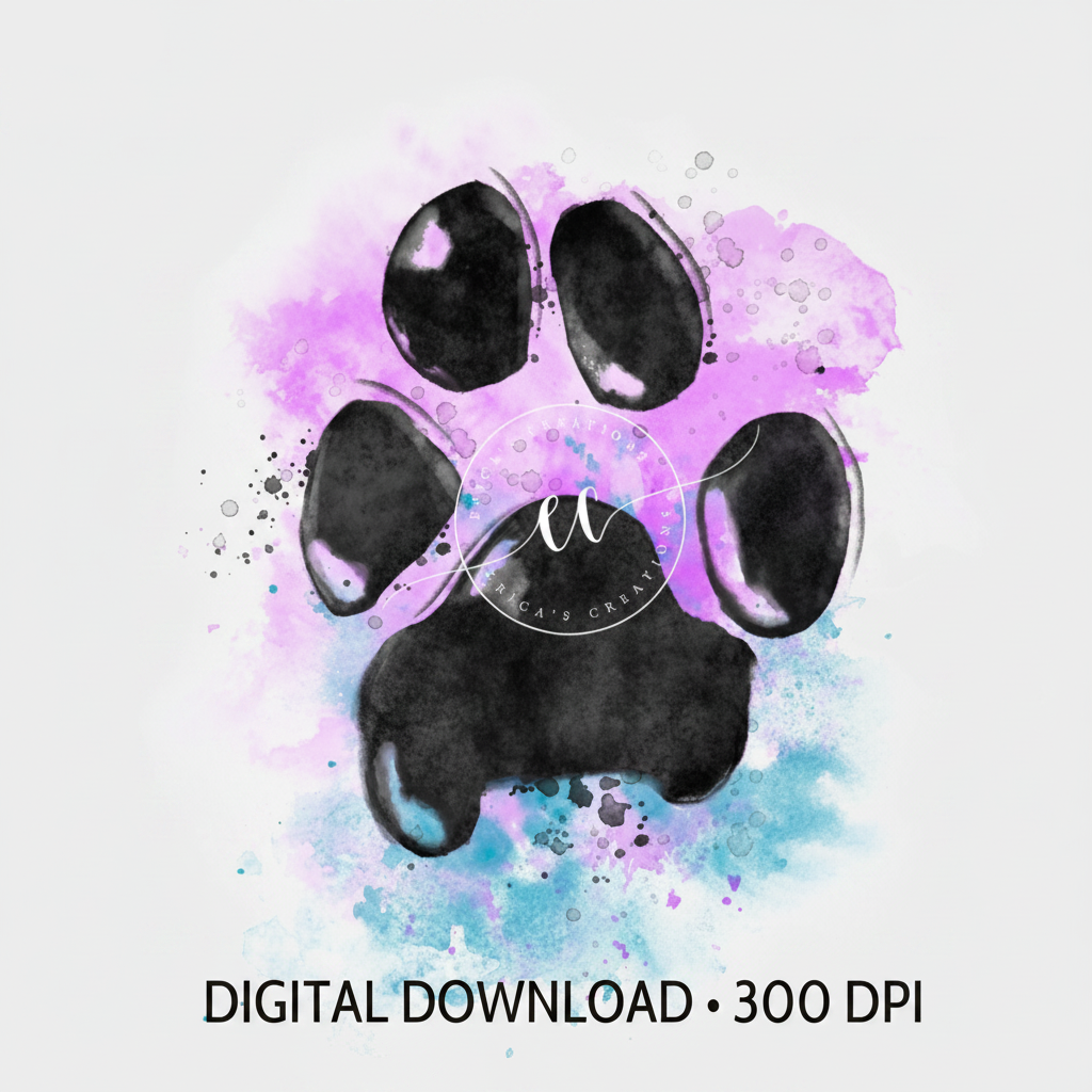 Watercolor Paw Print, Digital Download, PNG