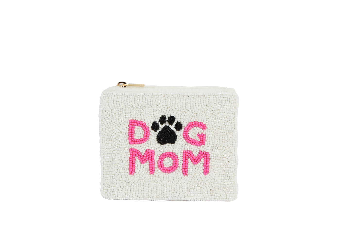 Paw Print “Dog Mom” Beaded Coin Purse