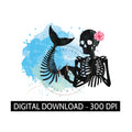 Mermaid Skull, Digital Download, PNG, Mermaid with Flower, Grunge Effect