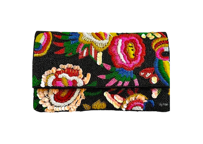 Lily Posh Hand-Beaded Floral Statement Clutch & Crossbody Bag