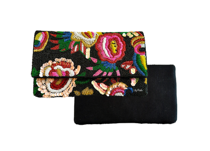 Lily Posh Hand-Beaded Floral Statement Clutch & Crossbody Bag