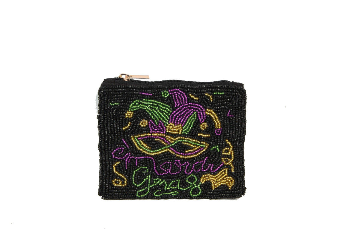 Mardi Gras Mask Beaded Coin Purse