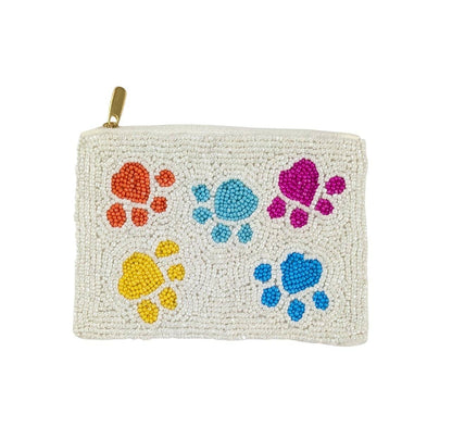 Colorful Paw Print Beaded Coin Purse
