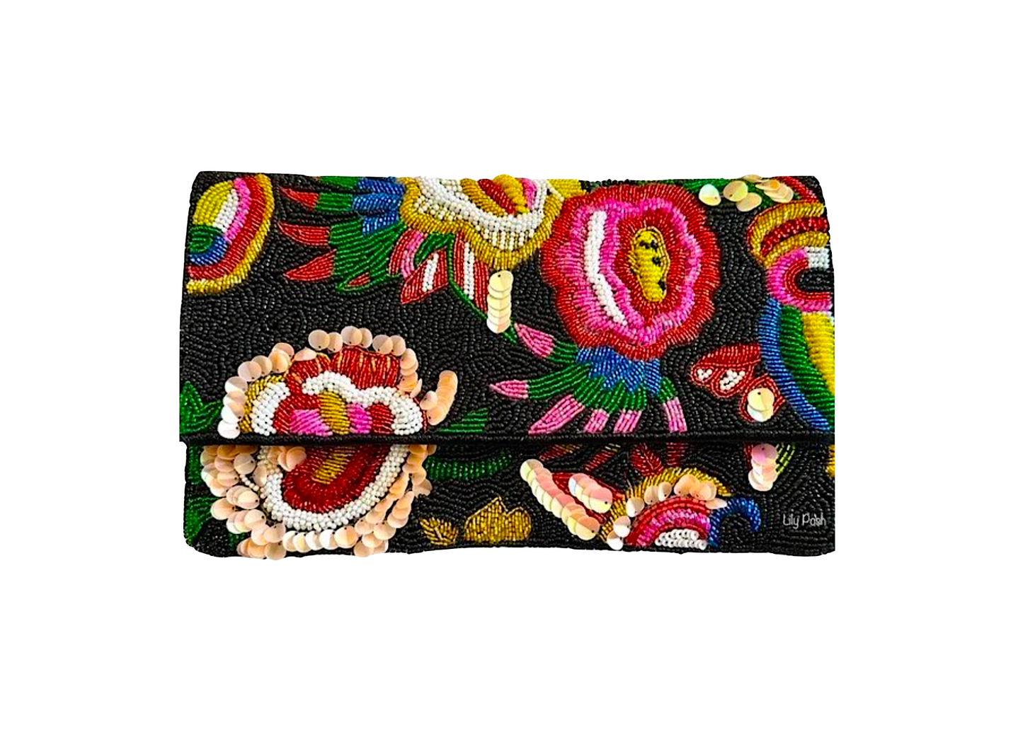 Lily Posh Hand-Beaded Floral Statement Clutch & Crossbody Bag